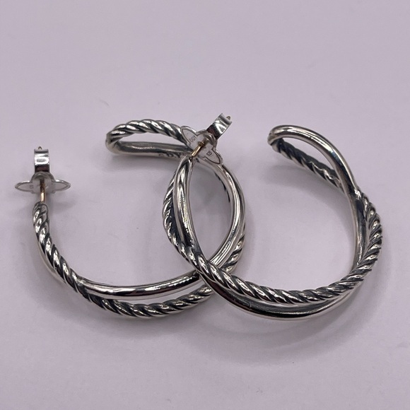 David Yurman Crossover Hoop Earrings in Sterling Silver, 33.7mm - Picture 3 of 10